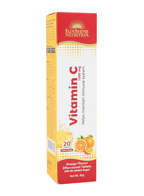 Sunshine Nutrition N Vitamin C 1000 Mg Orange Flavour, 20 Effervescent Tablets