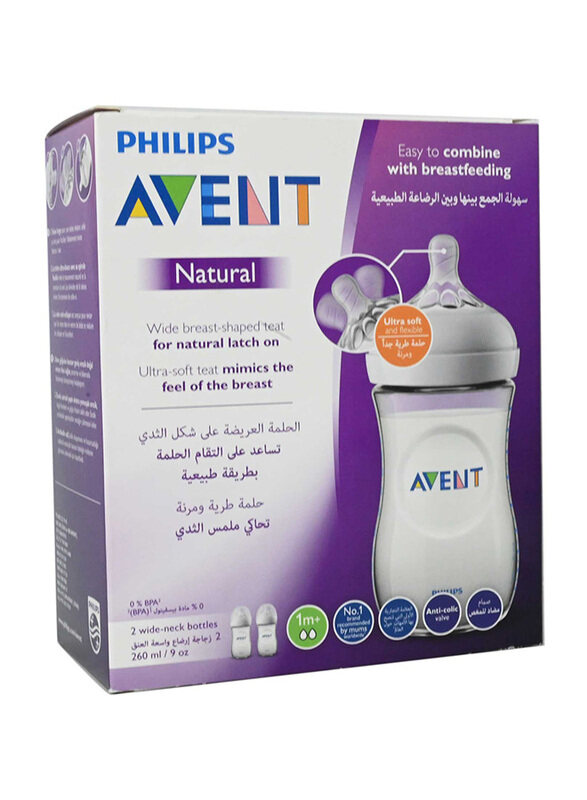 

Avent Natural Feeding Bottle,2 x 260ml, Clear