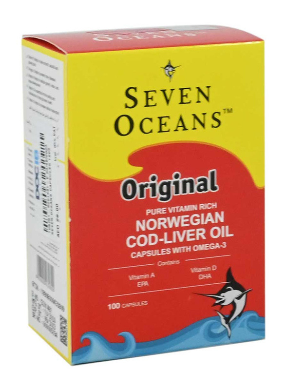 Seven Oceans Original Norwegian Cod-Liver Oil Pure Vitamin Supplements, 100 Capsules