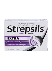 Strepsils Extra Hexylresorcinal Blackcurrant Sore Throats Relief, Purple, 24 Lozenges