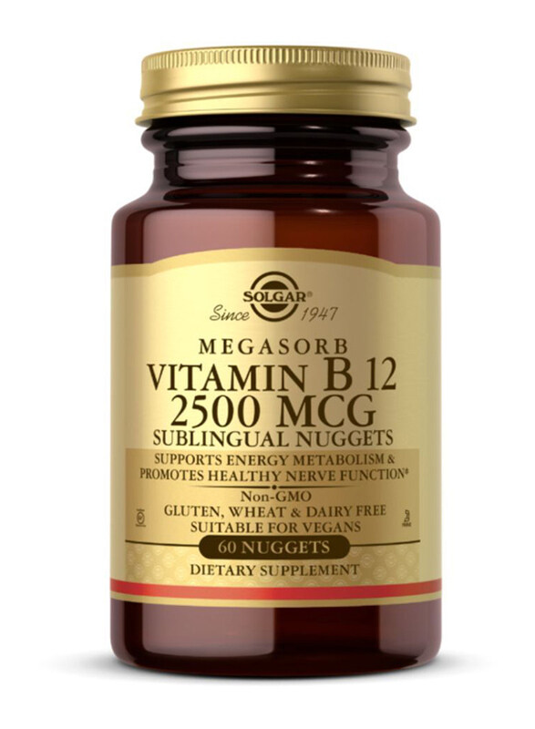

Solgar Megasorb Vitamin B12 Sublingual Nuggets Dietary Supplement, 2500mcg, 60 Capsules