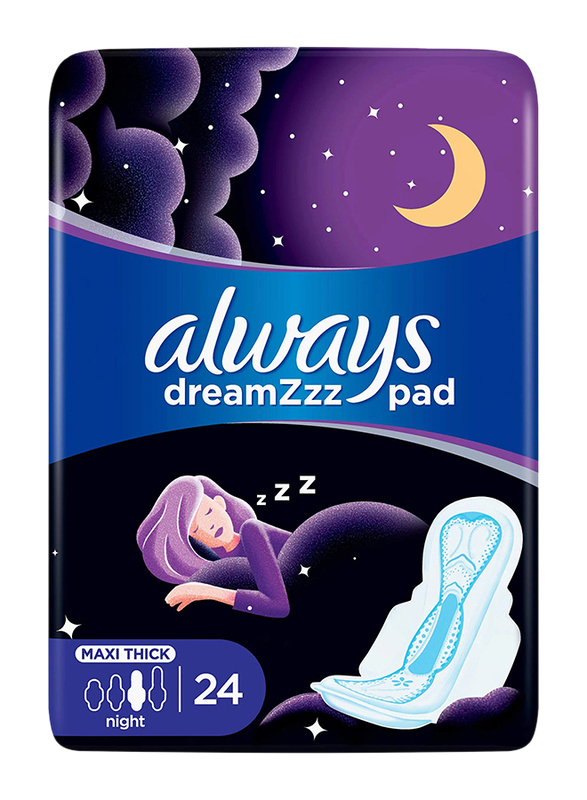Always Dreamzzz Pad Maxi Thick Night Sanitary Pads, 24 Pieces