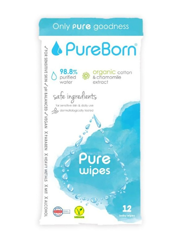 PureBorn Organic Cotton & Chamomile Extract Pure Wipes, 12 Wipes