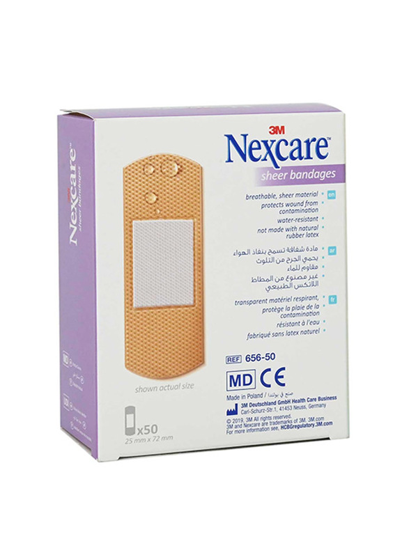 Nexcare 656-50 Regular Sheer Bandages, Brown, 50 Pieces