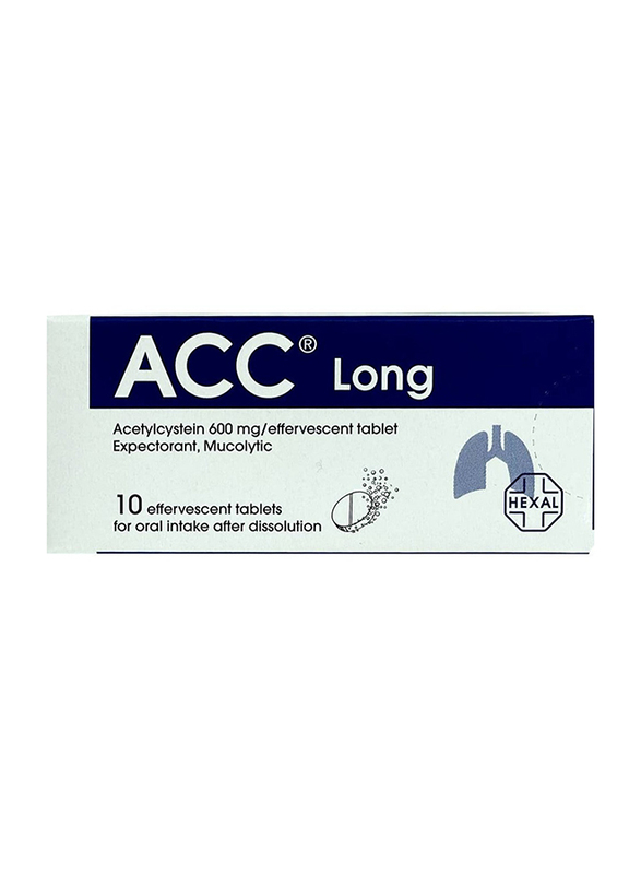 ACC Long Acetylcysteine Tablet Expectorant, Mucolytic, 600mg, 10 Tablets