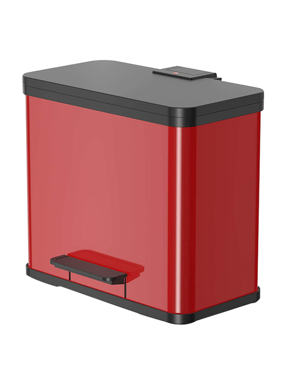 Hailo Stainless Steel Oko Duo Plus Pedal Waste Separator Large Garbage Bin, 26 Liters Red