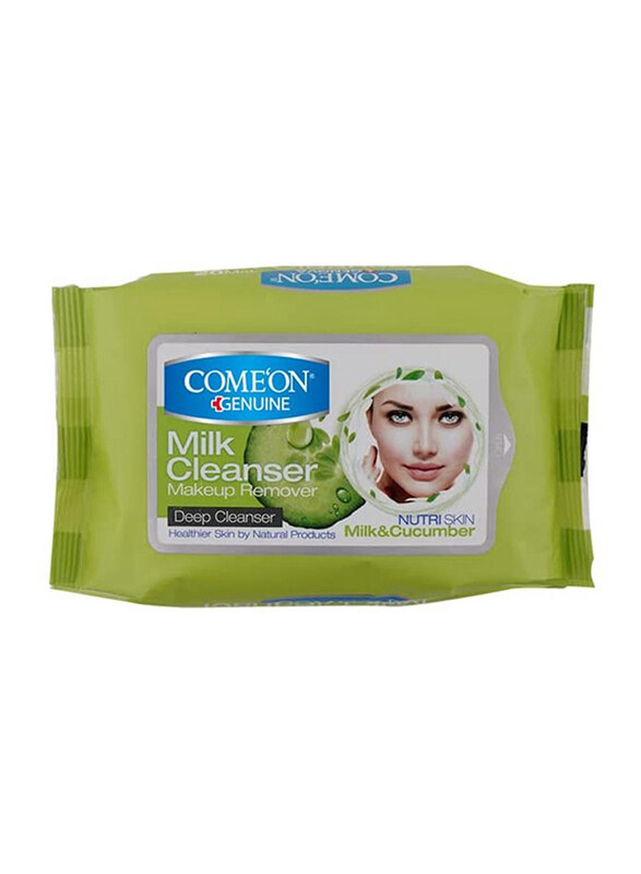 

Come'on Milk Cleanser Makeup Remover Wipes, 20 Pieces, Milk & Cucumber, Green
