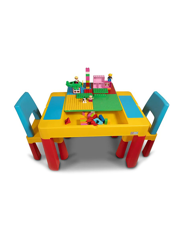 Home Canvas 2-in-1 Kids Building Block, Study Table & Chair Set, Multicolour