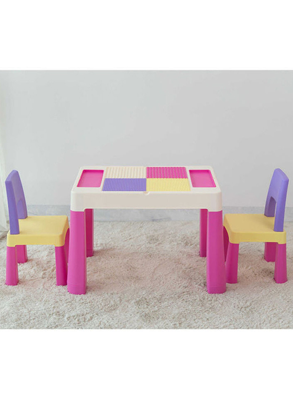 Home Canvas 2-in-1 Kids Building Block Study Table Chair Set, Multicolour