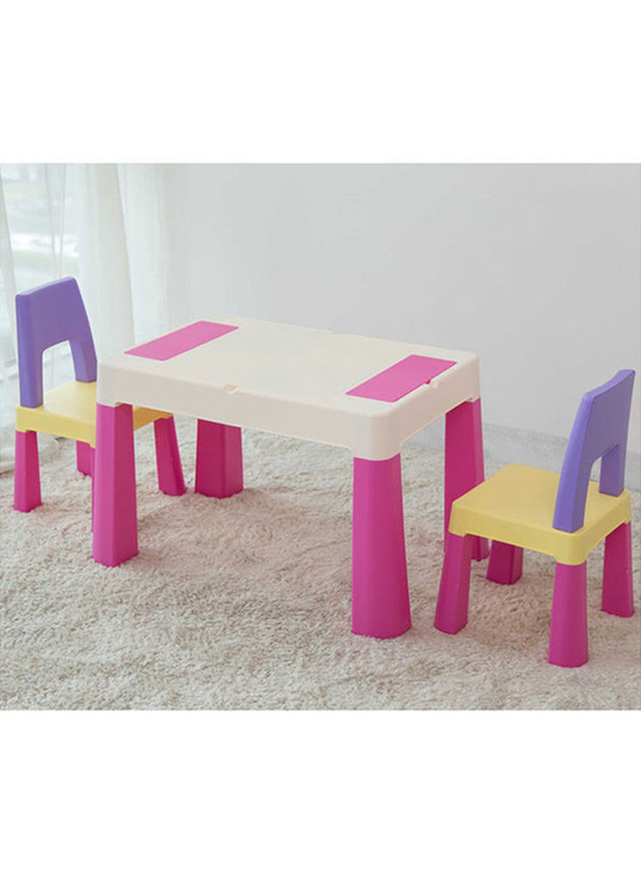 Home Canvas 2-in-1 Kids Building Block Study Table Chair Set, Multicolour