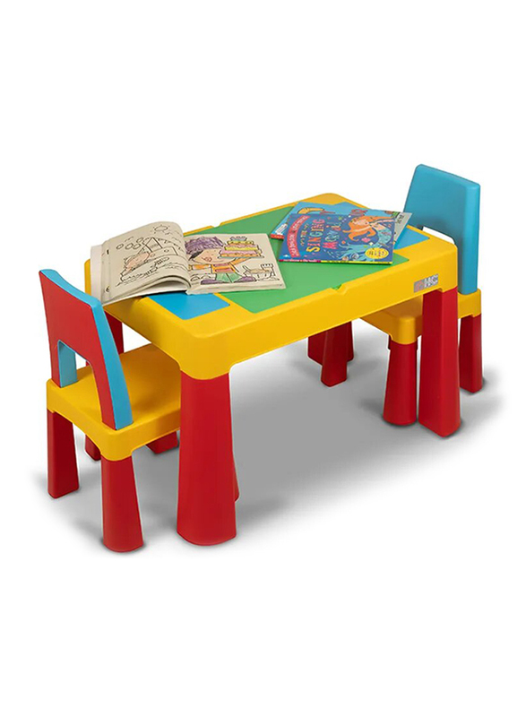 Home Canvas 2-in-1 Kids Building Block, Study Table & Chair Set, Multicolour