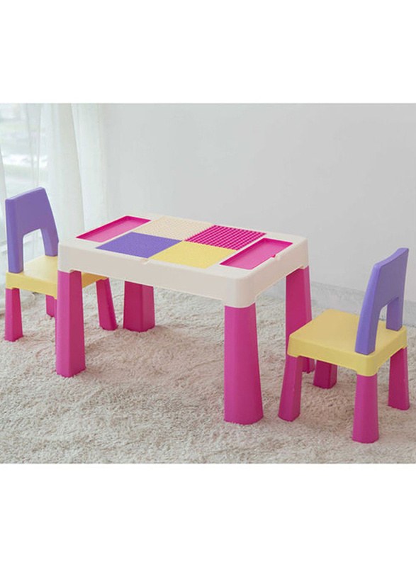 Home Canvas 2-in-1 Kids Building Block Study Table Chair Set, Multicolour