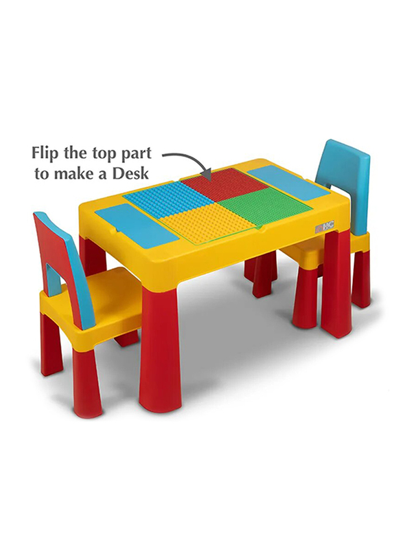 Home Canvas 2-in-1 Kids Building Block, Study Table & Chair Set, Multicolour