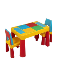 Home Canvas 2-in-1 Kids Building Block, Study Table & Chair Set, Multicolour