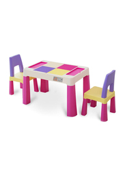 Home Canvas 2-in-1 Kids Building Block Study Table Chair Set, Multicolour