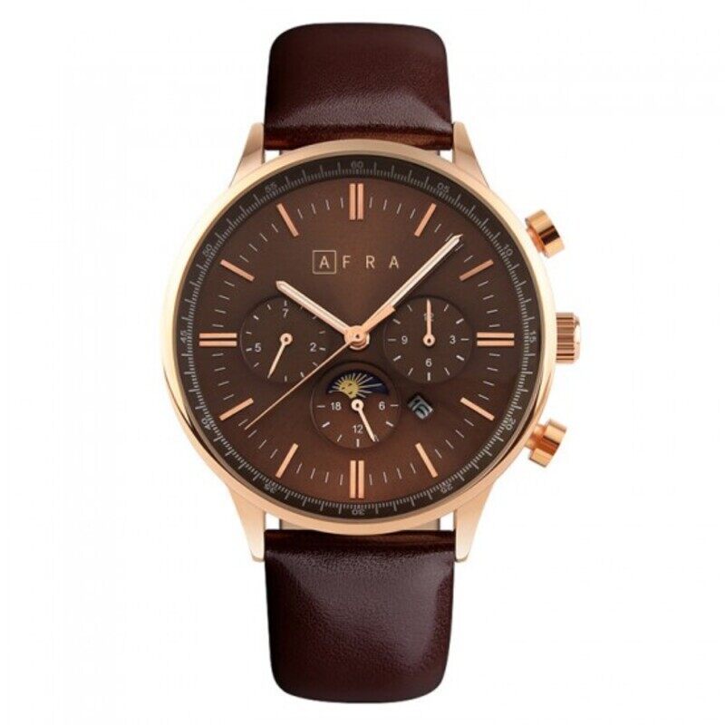 

AFRA CRESCENT GENTS WATCH ROSE GOLD CASE BROWN DIAL BROWN LEATHER