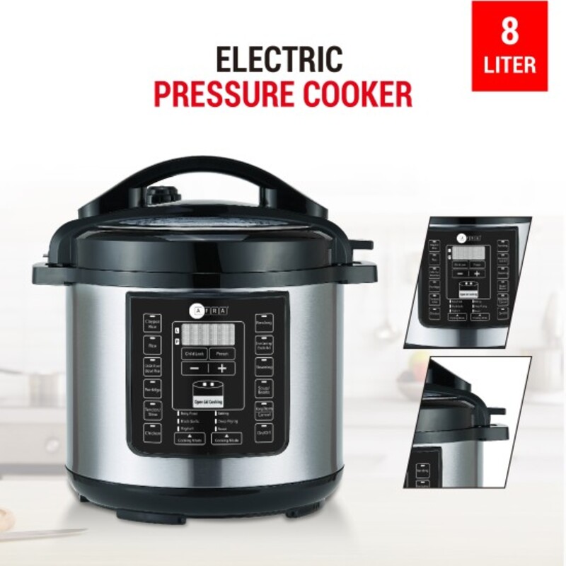AFRA Electric Pressure Cooker, 12 in 1, Multifunction, 8L Capacity, 1300W, Silver, Stainless Steel, GMARK, ESMA, RoHS, And CB Certified, AF-8035PCSS, With 2 Years Warranty