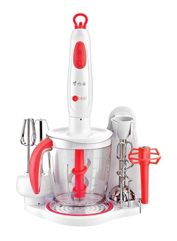 AFRA Hand Blender Set, 2-speed, 5-piece Hand Blender Set, 700W, Stainless Steel Shaft, GMARK, ESMA, ROHS, and CB Certified with White/Red, AF-7001BL-SET, 2 years Warranty,