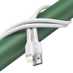 AFRA USB Charging Cable, White, 2.4A, With Data Transmission, USB A to iPhone Connector, 1 meter length, Durable, Heat Resistant, PVC Serrated Cable Cord, Compatible with iPhone, iPad, iPod.