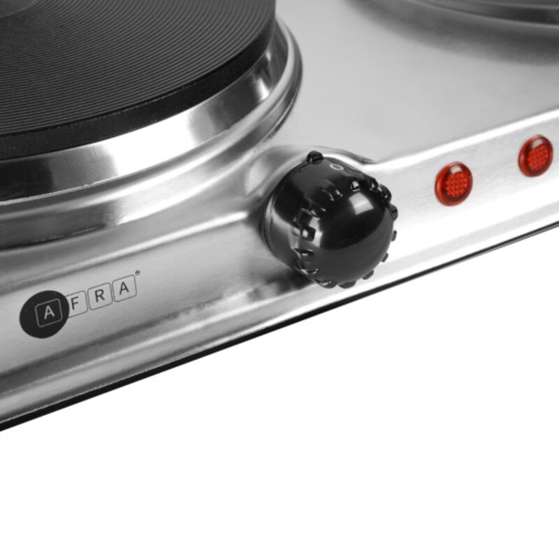 AFRA, Japan Double Electric Hotplate, 2500W, Thermostatic Control, Stainless Steel, Overheat Protection, G-MARK, ESMA, ROHS, and CB Certified, 2 years Warranty