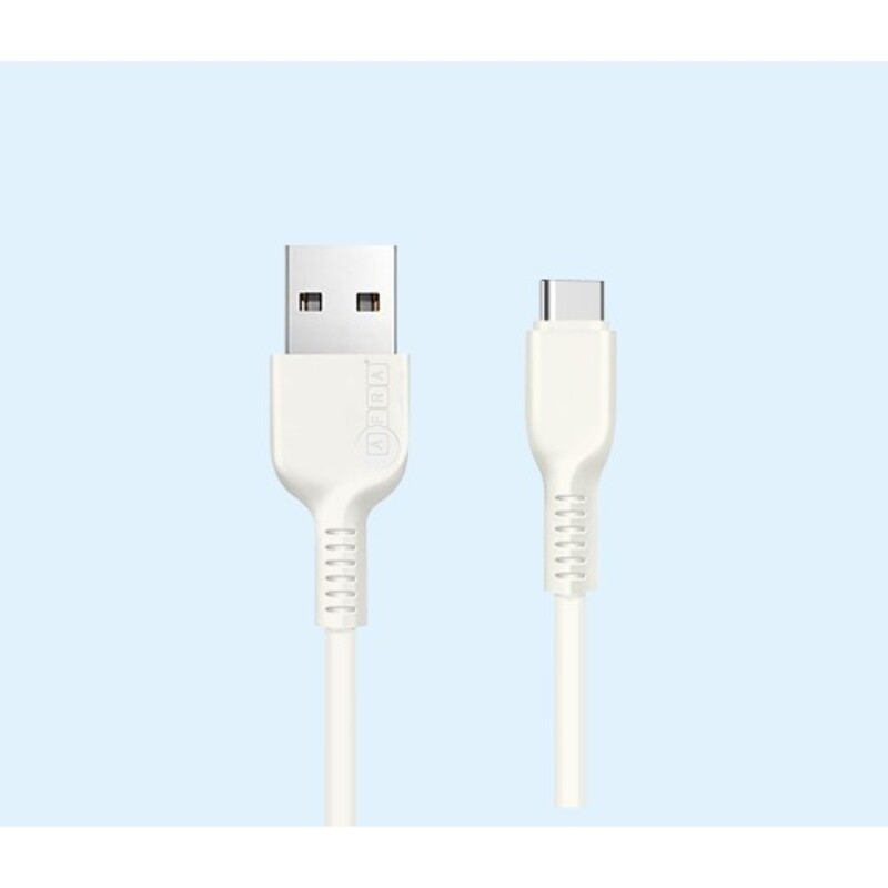 AFRA Japan USB Charging Cable, White, 2.4A, With Data Transmission, USB A to Type C, 1 meter length, Durable, Heat Resistant, PVC Serrated Cable Cord, Compatible with Android, and other devices