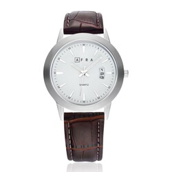 AFRA Lumen Gentleman’s Watch, Silver Stainless Steel Case, Time & Date, Leather Strap, Water Resistant 30m