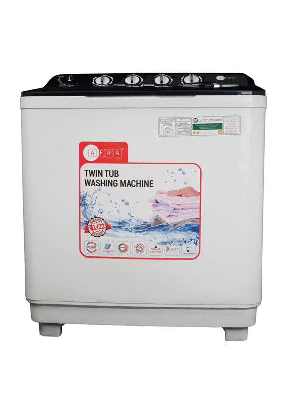 AFRA Washing Machine-Top Load, 450W, 10 Kg, Twin Tub, Semi-Automatic, Freestanding, Durable Plastic Housing, Washing G-MARK, ESMA, ROHS, and CB Certified, AF-1061WMWB, 2 years Warranty