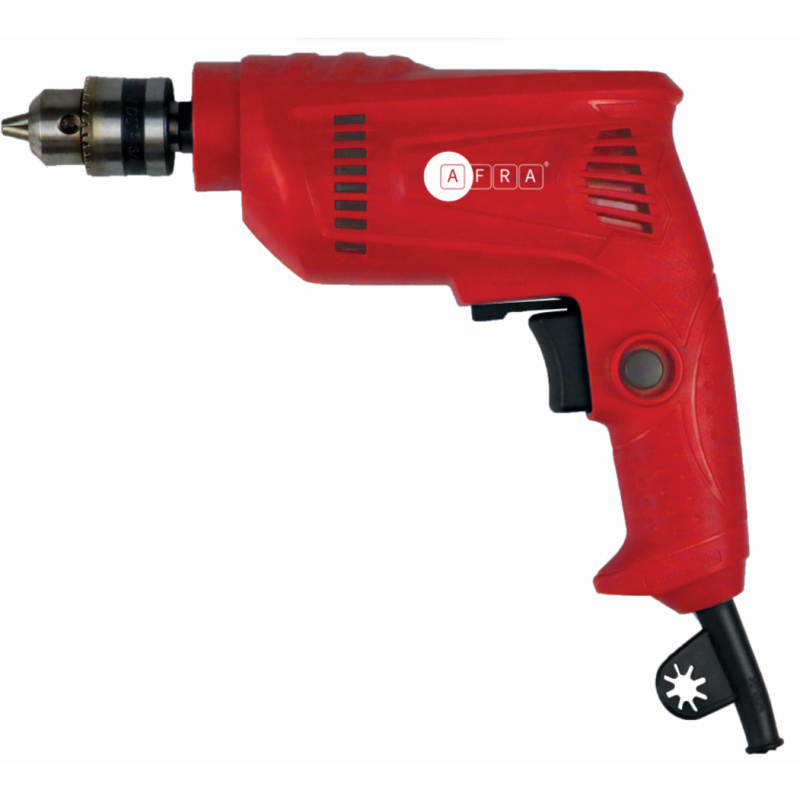 AFRA Electric Drill 450W, 0-3300 r/min, Lightweight, 10mm Steel/25mm Wood, Variable Speed, Double Bearings, Jumping Control, Lock-on Switch, Model AFT-10-450EDRD, CE Certified, 1 Year Warranty