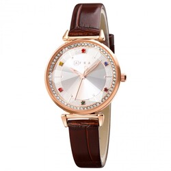 AFRA GEMMA LADIES WATCH ROSE GOLD CASE WHITE DIAL BROWN LEATHER