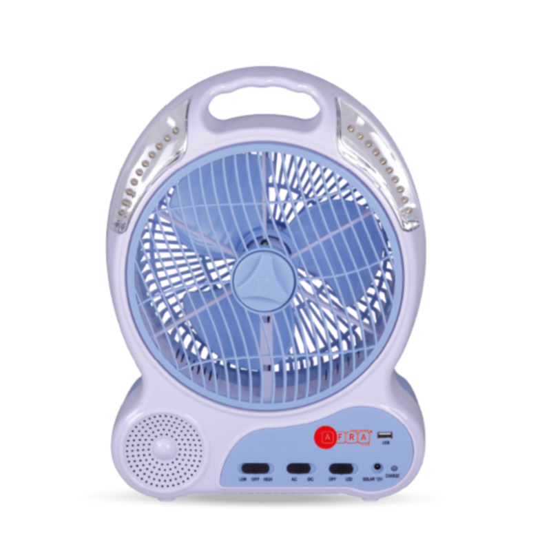 

AFRA Rechargeable LED Fan, 16 Watts, White, Plastic Body, Solar Charging Port, AF-0920RFNS, 2 Year Warranty