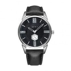 AFRA MOMENT GENTS WATCH SILVER CASE BLACK DIAL BLACK LEATHER