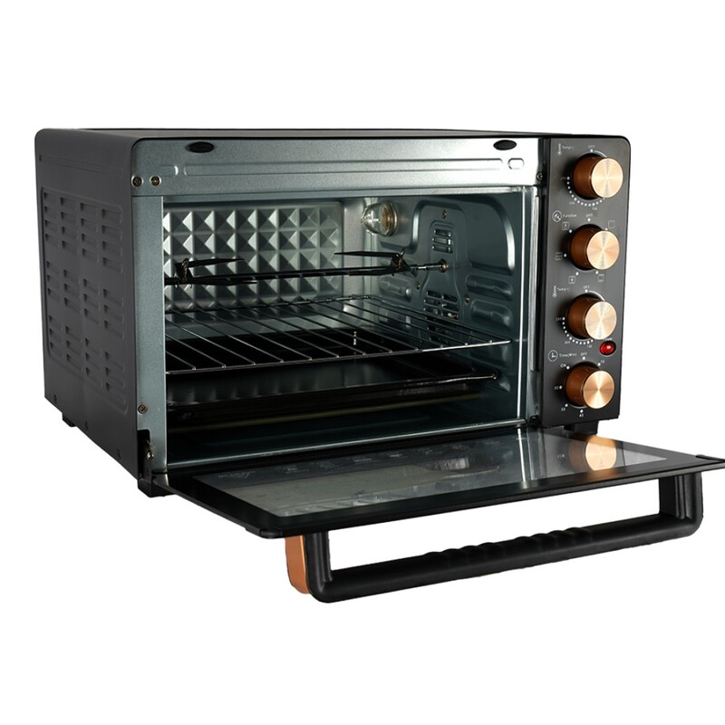 AFRA Electric Oven Toaster, 38L, 1600w Convection Rotisserie & Oven Lamp, 4 Knobs Tray, Rack, Handle, 7-Functions control, Adjustable Thermostat 70 to 250C, AF-3816OTBK, 2-Year Warranty