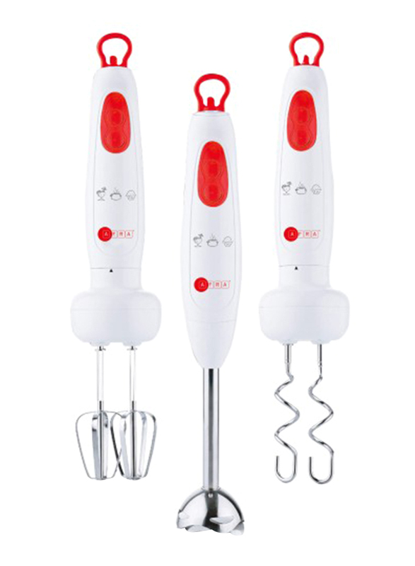 AFRA Hand Blender Set, 2-speed, 5-piece Hand Blender Set, 700W, Stainless Steel Shaft, GMARK, ESMA, ROHS, and CB Certified with White/Red, AF-7001BL-SET, 2 years Warranty,