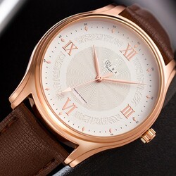 AFRA Maximus Gentleman’s Watch, Rose Gold Case, Leather Strap, Water Resistant 30m