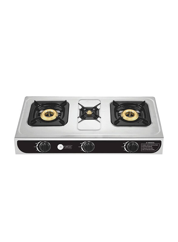 

AFRA Three Burner Gas Stove, Auto Ignition, Full safety, Stainless Steel, Double Injection, AF-0003GSSS, 2 years warranty