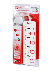 Afra 4-Way Japan Universal UK Plug Extension Cord Sockets, 3-Meter Cable, 250V with Easy Set-Up & Storage Shock Proof, White