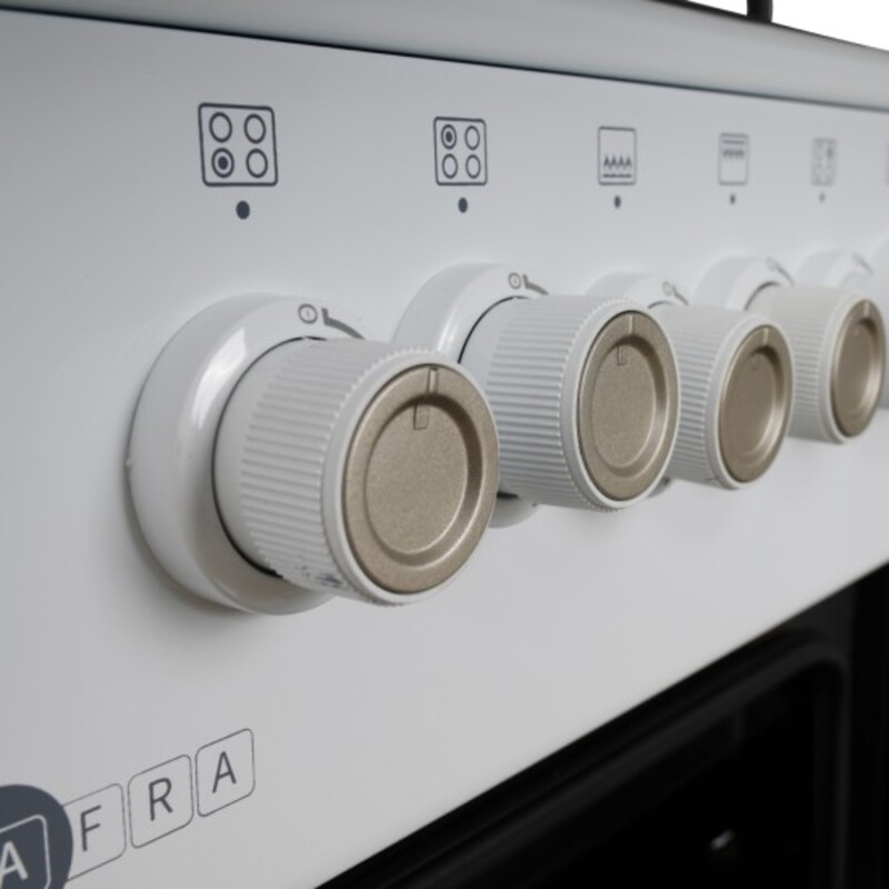 AFRA Free Standing Cooking Range, 50x50, 4 Burners, White Enamel, Compact, Adjustable Legs, Tray and Grid Included, G-Mark, ESMA, RoHS, CB, AF-5050CRGW, 2-year warranty.