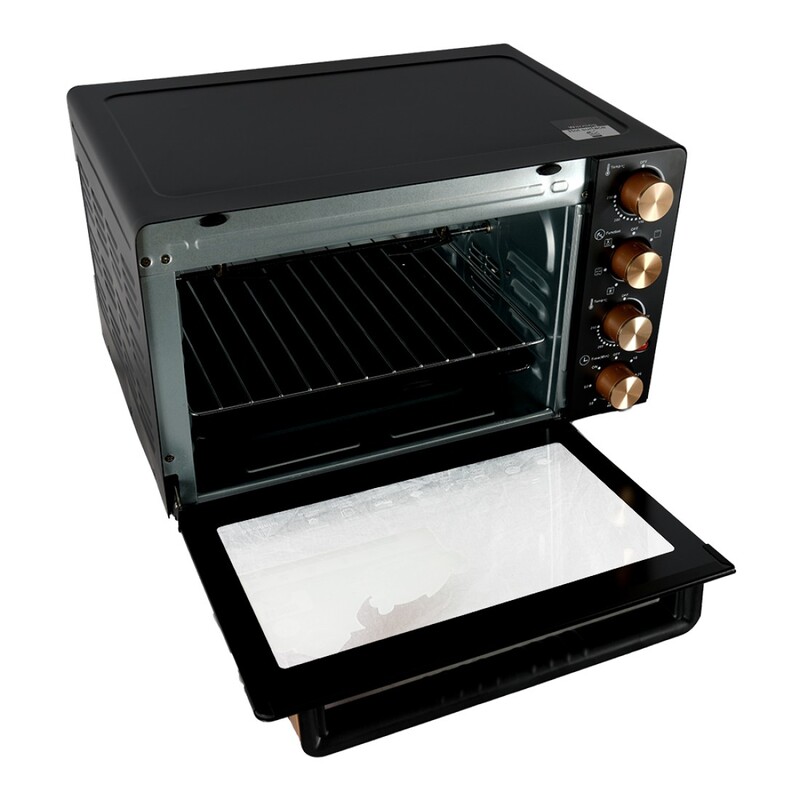 AFRA Electric Oven Toaster, 38L, 1600w Convection Rotisserie & Oven Lamp, 4 Knobs Tray, Rack, Handle, 7-Functions control, Adjustable Thermostat 70 to 250C, AF-3816OTBK, 2-Year Warranty