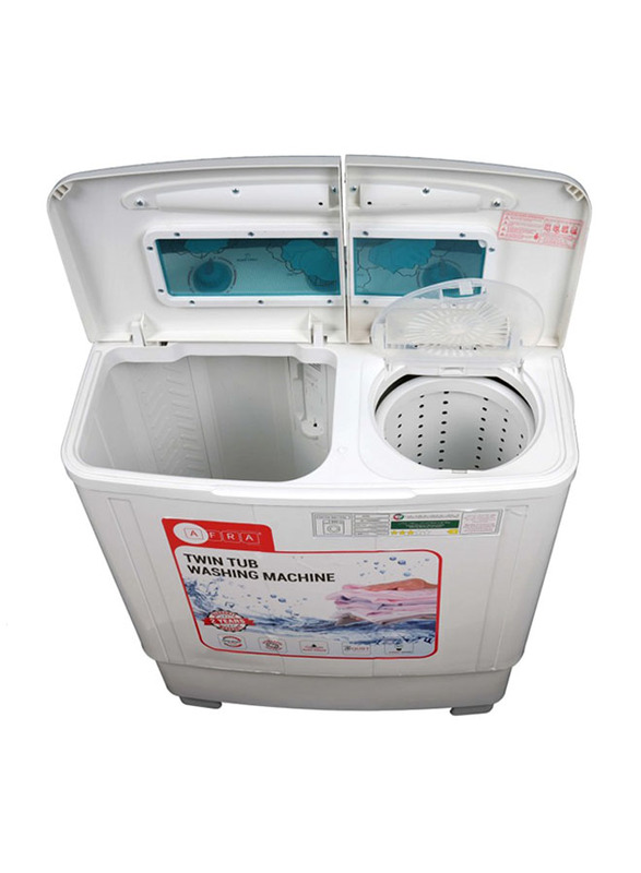 AFRA Washing Machine-Top Load, 360W, 7.5 Kg, Twin Tub, Semi-Automatic, Freestanding, Compact Design, Durable Plastic Housing, Washing ESMA, ROHS, and CB Certified, AF-7552WMWT, 2 years Warranty