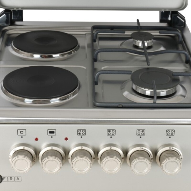 AFRA Japan Free Standing Cooking Range, 50x50, Gas and Electric Burners, Stainless Steel, Compact, Adjustable Legs, Temperature Control, G-Mark, ESMA, RoHS, CB, 2 years warranty.