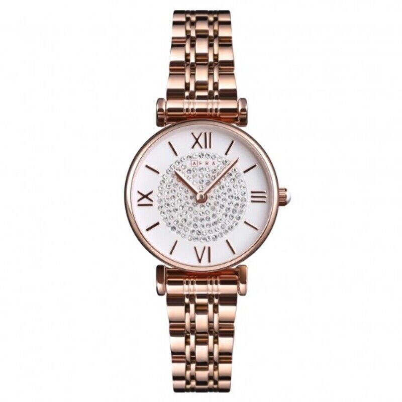 

AFRA ESME LADIES WATCH GOLD CASE WHITE CASE GOLD BRACELET