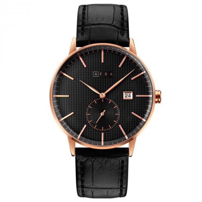 

AFRA RADIUS GENTS WATCH ROSE GOLD CASE BLACK DIAL BLACK LEATHER