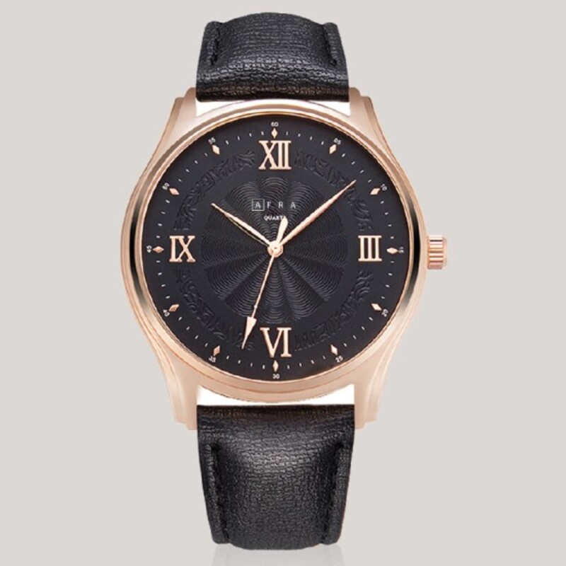 AFRA Maximus Gentleman’s Watch, Rose Gold Case, Leather Strap, Water Resistant 30m