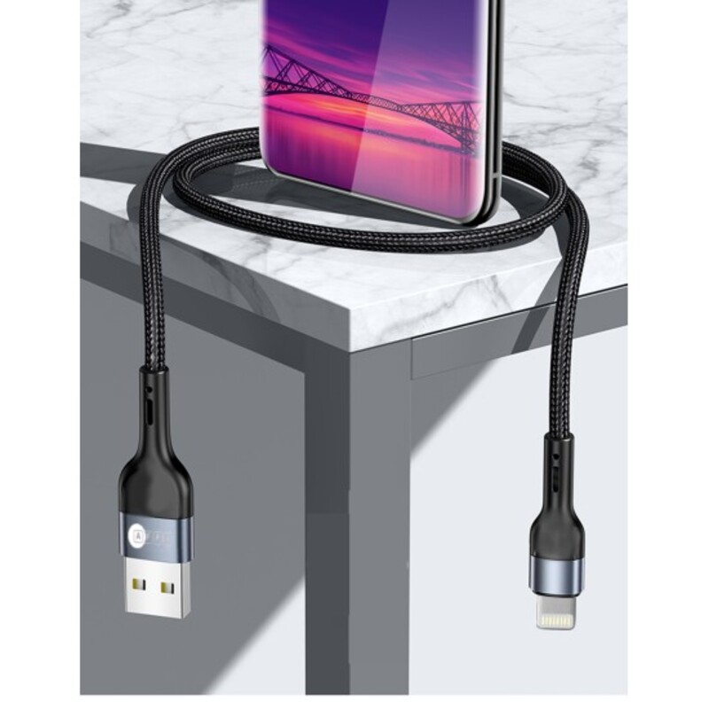 AFRA Japan USB Charging Cable, 2.4A, Nylon-Braided Jacket, With Data Transmission, USB A to Lightning Connector, 1 meter length, Durable, Heat Resistant, Compatible with iPhone, iPad, iPod