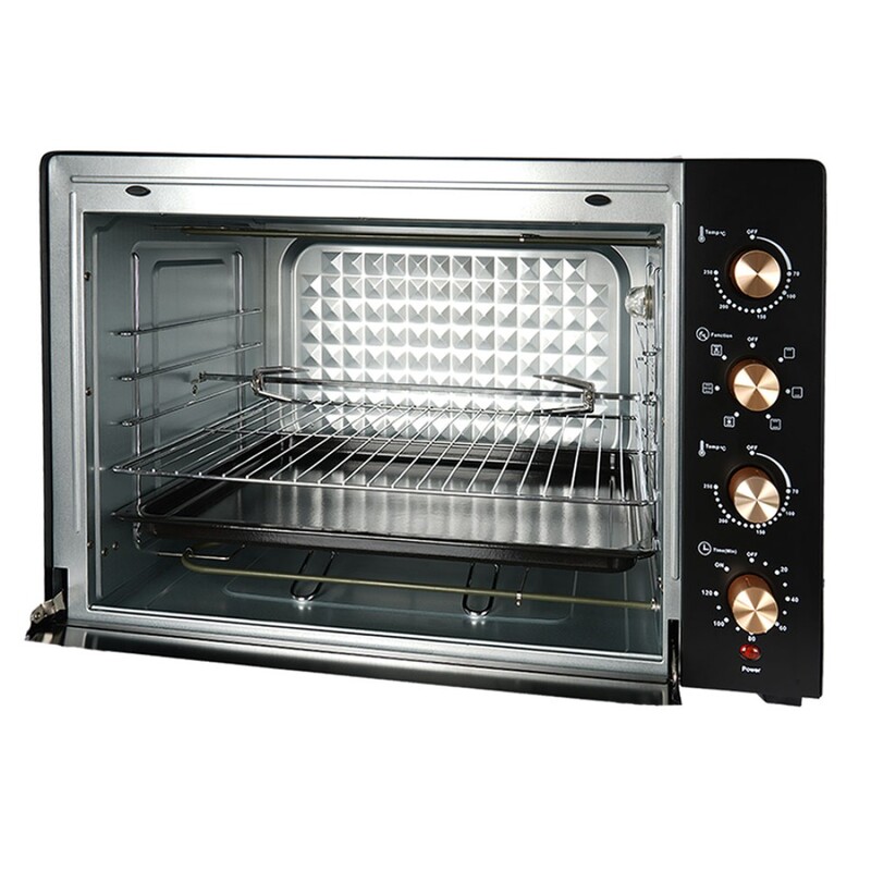 AFRA Electric Oven Toaster, 100L, 2800w Convection Rotisserie & Oven Lamp, 4 Knobs Tray, Rack, Handle, 7-Functions control, Adjustable Thermostat 70 to 250C, AF-1028OTBK, 2-Year Warranty