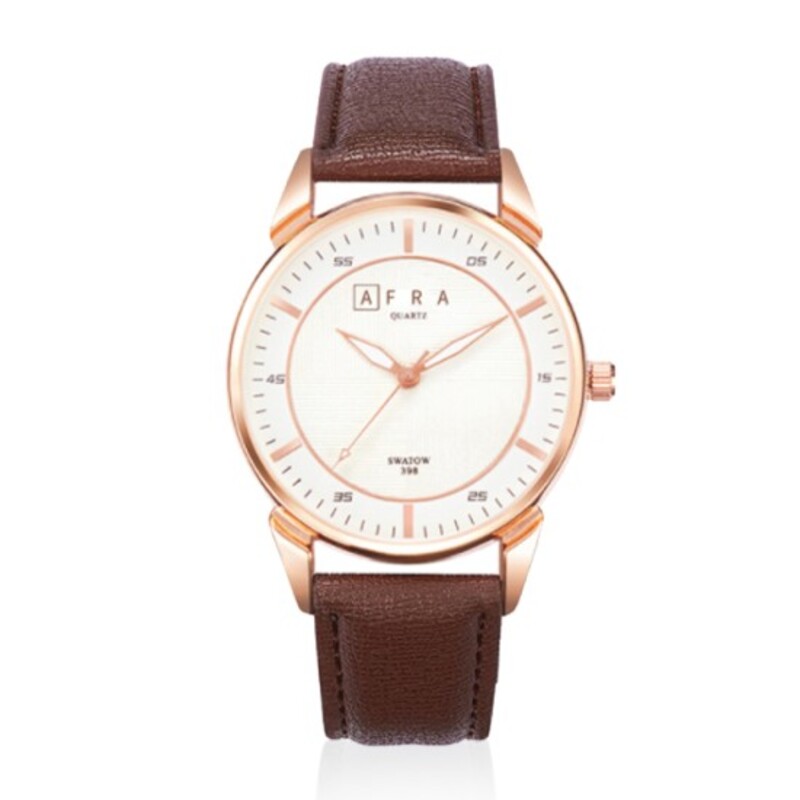 AFRA Conrad Gentleman’s Watch, Design, Rose Gold Metal Alloy Case, Leather Strap, Water Resistant 30m