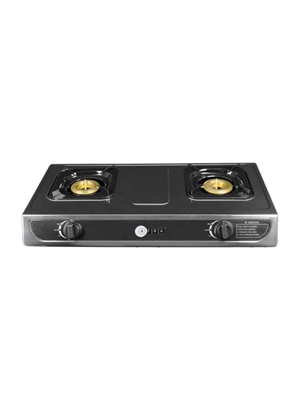 

AFRA Two Burner Gas Stove, Two Burners, Battery Powered Ignition, Stainless Steel, Double Injection, G-MARK, ESMA, ROHS, and CB Certified, AF-0002GSSS