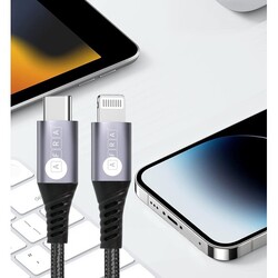 AFRA Japan USB Charging Cable, 3A, 20W, Nylon-Braided Jacket, With Data Transmission, Type C to Lightning, 1 meter length, Durable, Tangle Free