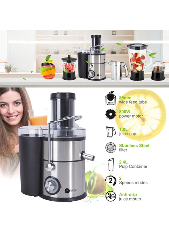 AFRA 4 in 1 Juicer, 2 Speed Settings, Pulse Function, 1.5 Litre Capacity, Glass Blender, With Meat Chopper & Grinder Jar, 5 Speed Settings, ESMA, RoHS, And CB Certified, AF-800JCBK, 2 Years Warranty