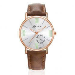 AFRA TRITON GENTS WATCH ROSE GOLD CASE WHITE DIAL BROWN LEATHER
